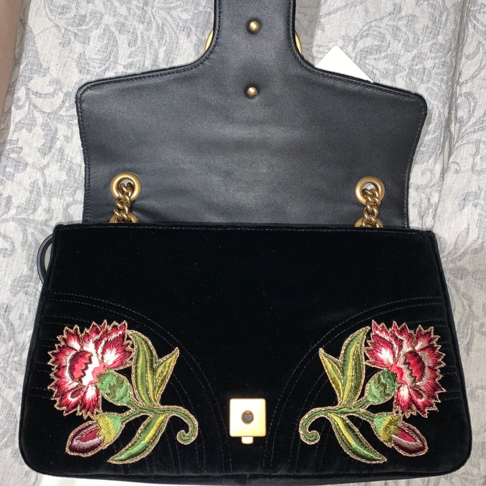 Sold Gucci Marmont Med “Loved” Black  Velvet - Picture 10 of 16